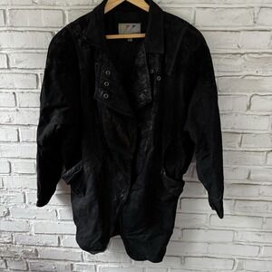 Wilson's‎ Leather Women's Black Coat 45" Long Size L Paisley Pattern Rn 69426
